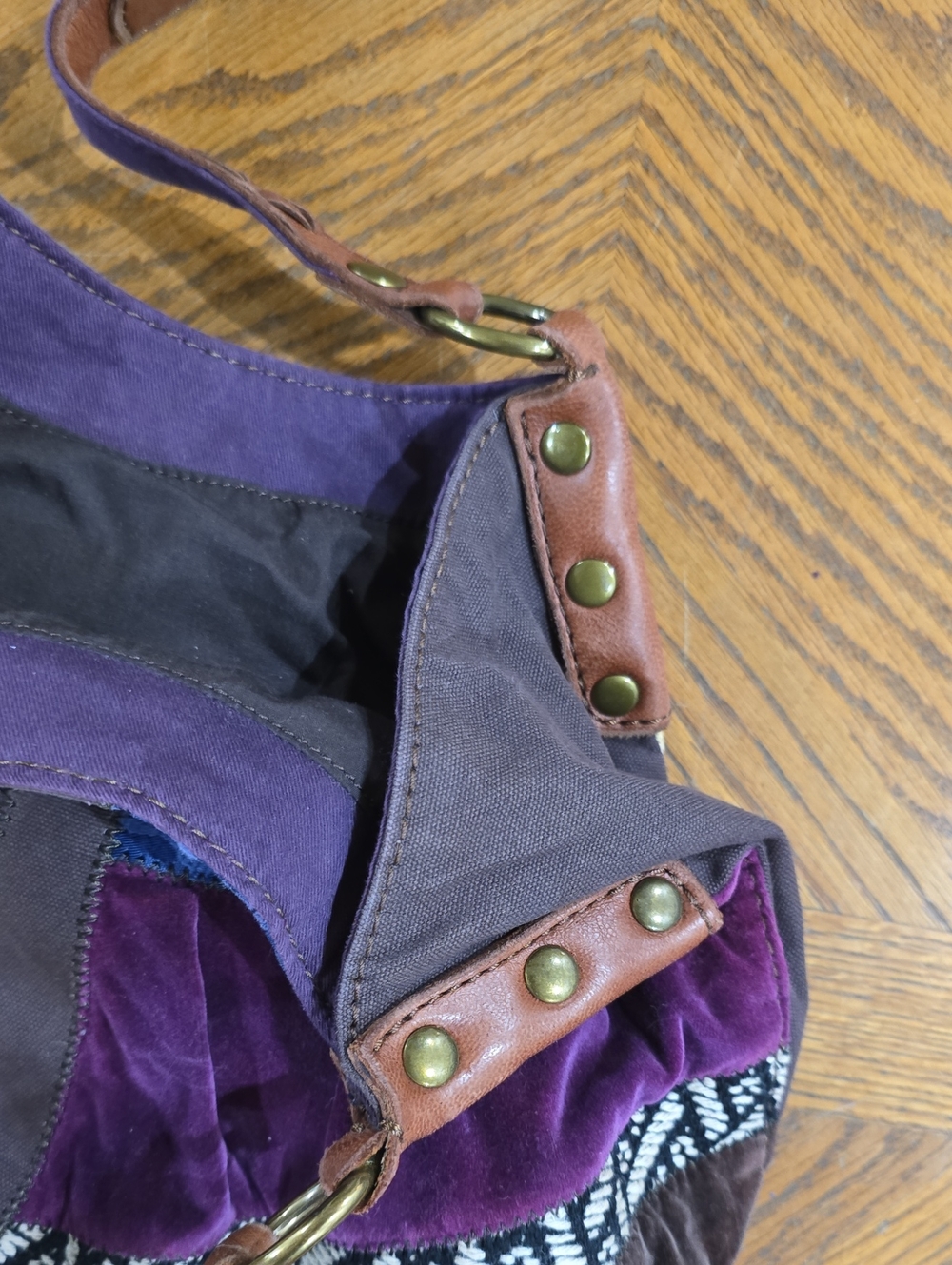Lucky Brand Bohemian Patchwork Purple Velvet Shoulder Bag - Picture 4 of 8
